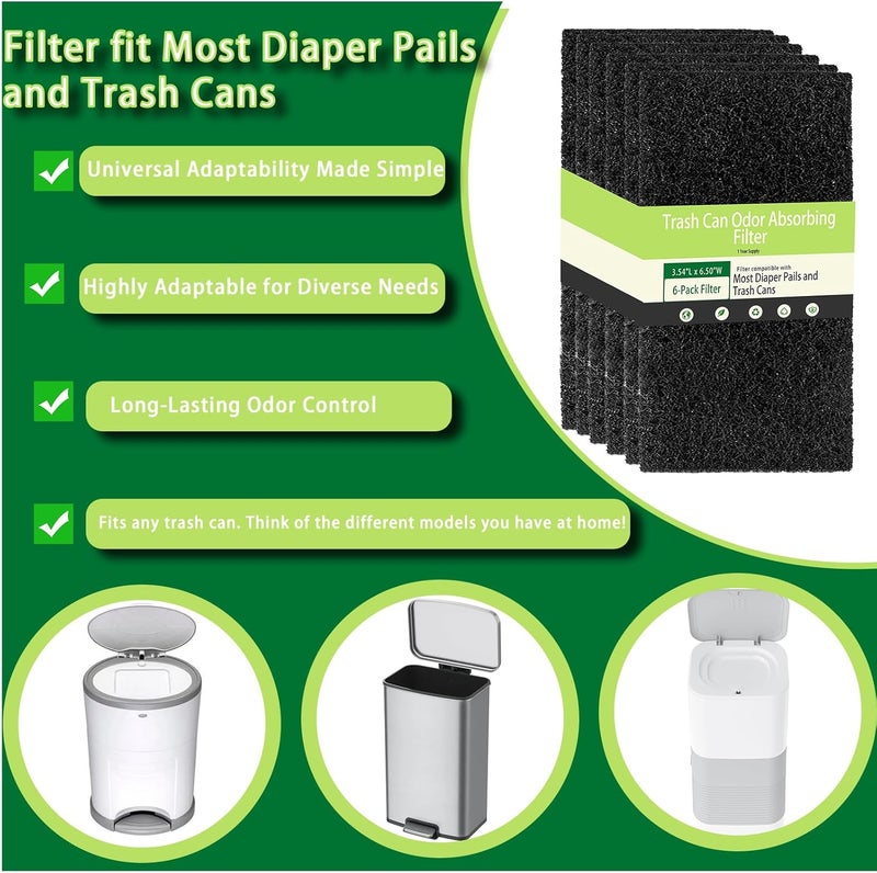 LOSUIN 6 Pack Universal Coconut Filters for Diaper Pail/Trash Can Activated Carbon Filter,Stick-On Diaper Pail Carbon Filters,Garbage Cans Coconut Filter Replacement - Image 2